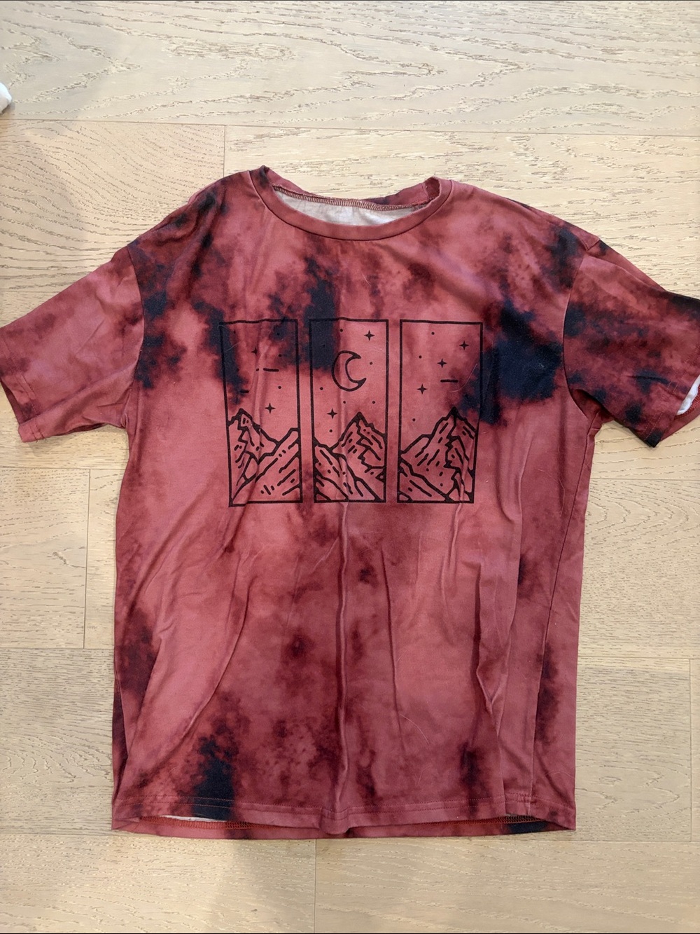 Tie-Dye Maroon Mountain Graphic Short Sleeve Tee